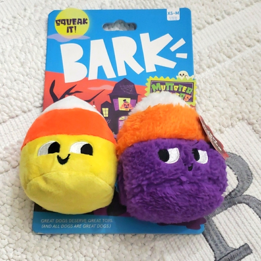 BARK Squeak It Monster Plush Toys Set Of 2 Candy Corn